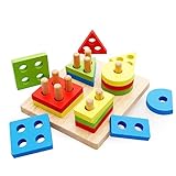 VICASKY Geometrisches Stapelspiel Bunte Bauklötze Für Formensortierer Stapelset Für Kreative Spielstunden Pädagogisches Für 1 3 Jahre Alte ädchen Und Jungen
