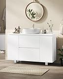 KIMENICH Waschbeckenunterschrank, Badezimmerschrank mit Schubladen, Türfächer, Verstellbare Ablagen, Unterschrank Waschbecken mit Füßen, Viel Stauraum, 90 x 30 x 60 cm, Weiß
