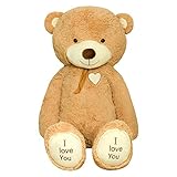 TEDBI Teddybär 160cm | Farbe Hellbraun | Groß Teddy Bear Plüschbär Stofftier Kuscheltier Plüschtier XXL Teddi Bär mit Stickerei I Love You Ich Liebe Dich