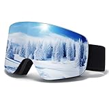 MXJ Gear Skibrille für Erwachsene Herren Damen,YH227 Snowboardbrille für Brillenträger, Anti Fog OTG UV-Schutz Anti-Rutsch-Kopfband Vollständiges REVO-Design (Schwarz/Silber -VLT 13%)