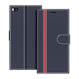 COODIO Handyhülle für Huawei P8 Handy Hülle, Huawei P8 Hülle Leder Handytasche für Huawei P8 Klapphülle Tasche, Dunkel Blau/Rot