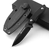 DRACHENADER Jagdmesser klinge feststehend kleines feststehendes messer survival outdoor Messer Zweihandmesser 9cm (C- schwarze Klinge + schwarzer Griff)
