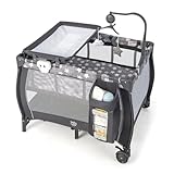 Costzon 3 in 1 Packung und Spielen mit Stubenwagen, tragbarer Baby-Spielplatz mit Wickeltisch, Stubenwagen, Spieluhr, wirbelnden Spielzeugen, Rädern/Bremse, großem Korb, Tasche (graue kleine Sterne)