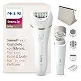Philips Beauty Set Series 9000 - All-In-One für Körper, Gesicht und Füße, kabelloser Epilierer, nass und trocken, mit 6 Zubehörteilen, Modell BRE770/92