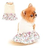 PAIDEFUL Hundeblumenkleid für Kleine Mittelgroße Hunde Katzen Mädchen Weiche Baumwollweste Rüschenrock Atmungsaktive Tanktops Welpen Chihuahua Yorkie Kleidung Haustier Frühling Sommer Trägt Beige XS
