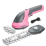 WORKPRO Gartenschere Akku 7,2V Rosa, handliche Grasschere akku mit 2 Messern 2.000mAh Akku und Typ C Kabel Strauchschere elektrisch, 2 in 1 Heckenschere akku Schnittbreite 10cm, Schnittlänge 15cm