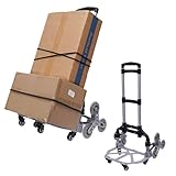 Aluminium Treppensteiger Sackkarre, Klappbar Einkaufstrolley Treppensteiger Trolley Handkarre Stair Climbing Cart Bis 75KG Transportkarre mit Teleskopgriff und Stumme Anti-Rutsch-Räder