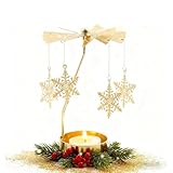 MisFun Rotierende Kerzenhalter, Windlichter Tischdeko, Kerzenständer mit Metallaroma Kerzen Deko, Teelichthalter, Teelichtgläser für Heimdekoration Weihnachtsdeko Party Hochzeit Deko (Schneeflocke)