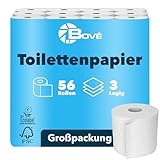 BOVE Toilettenpapier 3-Lagig - 56 Rollen, 125 Blatt pro Rolle - Weiß, 100% Zellstoff, Dezent Gemustert – Extra Weich & Reißfestes Klopapier - FSC- und Ecolabel-Zertifiziert
