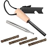 Feuerstahl Outdoor Feuerstein Survival Kit,Magnesium Feuerstarter Zündstahl Holz Griff,Ferro Rod mit Teleskop Blasrohr und Wicks Zunder für Camping,Wandern,Bushcraft