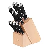 Tefal K232SA Ice Force 11-tlg. Messerblock-Set | 6 Messer, 4 Steak Messer, 1 Holz-Messerblock | hochwertiger, deutscher Edelstahl | Ice Force Technologie | korrosionsbeständig | Schwarz/Braun/Silber