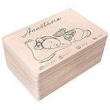 Creative Deco Erinnerungsbox Baby Holzkiste Personalisiert | 30 x 20 x 14 cm (+/-1cm) | Mädchen Motiv für Geburt & Taufe | Groß Natur Geschenk Spielzeugkiste Holzbox mit Deckel und Gravur