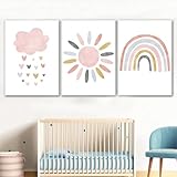AFCJLTO Kinderzimmer Poster, 3er Set Boho Regenbogen, Sonne & Wolke Deko - Wandbilder für Jungen & Mädchen, Wohnzimmer, Schlafzimmer - ohne Rahmen - stilvolle Wanddeko