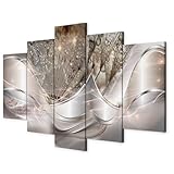 murando - Wandbilder XXL Abstrakt Blumen 200x100 cm 5 tlg - Wand Deko Bild Leinwand Groß Wandbild Bilder Wohnzimmer Schlafzimmer Kunstdrucke - Pusteblume Natur Grau Beige Glamour a-C-0087-b-n