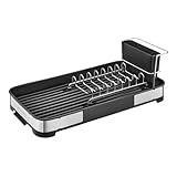 SONGMICS Abtropfgestell klein, Geschirr-Abtropfgestell für Spüle, Abtropfständer, Abtropfgitter Edelstahl, Abtropfschale, Besteckhalter, Tassenhalter rostfrei, für Geschirr, silbern-schwarz KCS034B01