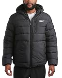 Reebok Herren-Winterjacke – schwerer Sherpa-Futter, Puffer-Parka, Herren-Wintermantel, isoliert, gesteppt, Skijacke für Herren, Schwarz (Jet Black), M