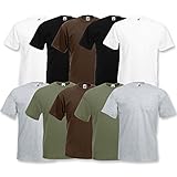 Fruit of the Loom 10 T Shirts Valueweight T Rundhals S M L XL XXL 3XL 4XL 5XL Übergröße Diverse Farbsets auswählbar (XL, 2 Weiß / 2 Grau / 2 Schwarz / 2 Olive / 2 Schoko)