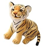 AQCQDQ Tiger Kuscheltier Tiger Stofftier Realistische Tiger Plüschtier Kinder Plüsch Spielzeug Gemütliches Schmusetie Geburtstagsgeschenk für Kinder (23cm,Gelb)