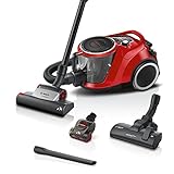 Bosch Staubsauger beutellos Serie 6 BGC41PET, Bodenstaubsauger, ideal für Tierhaare und Allergiker, Hygiene-Filter,10 Jahre Motorgarantie, für Parkett, Teppich, Fliesen, Turbo-Düse, leise, 700 W, rot