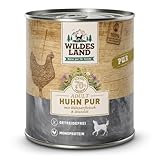 Wildes Land - Nassfutter für Hunde - Huhn PUR - 6 x 400 g - mit Distelöl - Getreidefrei - Extra hoher Fleischanteil von 70% - Beste Akzeptanz und Verträglichkeit