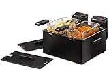 Princess 183028 Edelstahl Doppel-Fritteuse in schwarz - 2 x 3 Liter (2 x 1800 Watt) mit Ölfilter und Kaltzonenfunktion