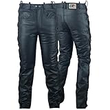 German Wear Lederhose lederjeans bikerjeans Büffelleder seitlich geschnürt Schwarz, Größe:52