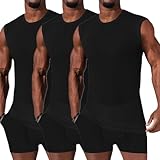 HOTCAT 3er Pack Herren Tank Top Unterhemd mit Rundhals-Ausschnitt aus Baumwolle Männer Schwarz