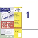 AVERY Zweckform 6603 Universal Etiketten (50 plus 15 Klebeetiketten extra, 210x297mm auf A4, Papier matt, bedruckbare Versandetiketten, selbstklebende Versandaufkleber mit ultragrip) 65 Blatt, weiß