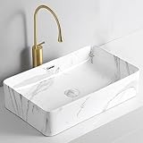 ZYCDP Waschbecken Bad Keramik Aufsatzwaschbecken Rechteckig mit Überlauf 600 X 370 X 140 mm Weiß