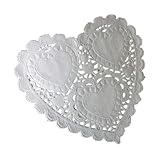 SkyPOOU 100 Stück/Set 10 cm Herzform Papierdeckchen weiße Deckchen hohle Spitzenuntersetzer Tischset Geschirr Dekorationen für Kuchen Desserts Scrapbook Saugnapf Tischmatte