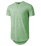 LETAOTAO Hipster-T-Shirt für Herren, langärmlig, tiefer Schnitt, Jakobsmuschel mit langem Schwanz, schmale Passform, Bodybuilding, Fitnessstudio, Muskeltraining, Grasgrün 16, Medium Hoch