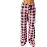 Radlerhose Jogginghose Reithose Kinder Mädchen Schlafanzughose Damen Karierte Drucken Schlafanzug Kordelzug Pyjamahose Stretch Drawstring Elastische Taille Freizeithose Motorradhose (Rosa, M)