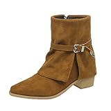 Generisch Retro Stiefeletten Damen Ankle Boots Reißverschluss Halbstiefel Knöchelstiefel Herbst Damenstiefel Festliche Schuhe Wildlederoptik Blockabsatz Kurzstiefel