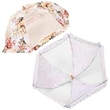 DIYEAH 2 Stück Faltbare Lebensmittelabdeckungen mit Feinem Netz und Spitzenrand Insektenschutz für Outdoor und Innen Elegante Fliegenhauben für Picknick Grillen und Party