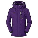 donhobo Damen Fleecejacke Winter Wasserdicht Warme Skijacken Outdoor Winddicht Camping Wanderjacke Hooded Regen Mantel (Lila, L)