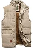VtuAOL Herren Casual Outdoor Gepolsterte Weste Fleece Gefüttert Stehkragen Ärmellose Jacken, 01 Khaki, X-Large