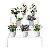 Shinpeed 3 Ebenen Metall Blumentreppe, Blumenregal für Innen Außen, Pflanzenständer mit Rutschfesten Füßen, Pflanzentreppe für Garten Balkon Terrasse (Weiß)