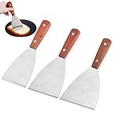 Grillschaber Edelstahl Holzgriff Spachtel Set Grillwender Aus Edelstahl Pfannenwender Spachtel Mit Holzgriffen Kochspatel Malerspachtel Set Für Bbq Teppanyaki Grills Und Backbleche 3 Stück 20cm