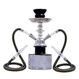 RMAN Shisha Set mit 2 Schläuchen Hookah 28cm Wasserpfeife komplett Shisha Zubehör mit Kopf Schlauch Glasbowl Rauchsäule Kohlezange Schwarz