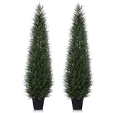 Kazeila Künstliche Zeder Pflanze 150cm Kunstpflanze Zedernbaum,Kunstbaum Outdoor UV Geschützt für Home Wohnzimmer Schlafzimmer Büro Deko(2Pack)