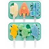 EUIOOVM 2 stück Eisformen Eis Am Stiel, Dino Eisformen mit Deckel, Eisformen Silikon DIY Ideen Eiscreme Formen, Eisformen Kinder Bpa Frei Stieleisformen with Lid Ice Lolly Animals Vehicles Mould