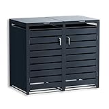 Metzler Mülltonnenbox in Anthrazit RAL7016 für 2 Tonnen, Container, Tonnenhaus, Abfallbehälter, Tonnenbox, Mülltonnenverkleidung, abschließbar, Gartenbox, Müllbox 1320 x 1163 x 800 mm
