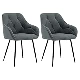 WOLTU Esszimmerstühle 2er Set, für Esszimmer Wohnzimmer, ergonomische Küchenstühle gepolstert mit Armlehnen, Metallbeinen, Sitzfläche aus Samt, Dunkelgrau