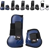 RL24 - Gamaschen & Streichkappen (4er Set) | Pferdebeinschutz mit Klettverschluss | weich gefüttert, anatomisch geformt & stoßabsorbierend | Pony & Pferde Zubehör in Dunkelblau für Pony