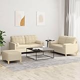 Yisssmeng 3-TLG. Creme Sofagarnitur 138/158 cm mit Hocker, Polyester 2-Sitzer, Holz-Metallgestell, Couch-Set fürs Wohn-, Schlaf- & Büro