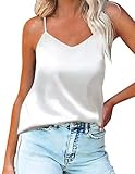 Ekouaer Tank Top Spaghetti Damen Unterhemd Spaghettiträger Tank Top mit Verstellbarer Strap Basic Cami Tank Top für Frauen Weiß L