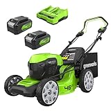 Greenworks 48V (2x24V) Selbstfahrender Akku Rasenmäher für große Flächen bis zu 480m², 46cm Schnittbreite, 55L Sack PLUS zwei 4Ah-Akkus und Doppelladegerät GD24X2LM46SPK4X