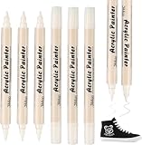 WOKICOR Textilstifte Waschmaschinenfest, 6 Stück Acrylstifte, Dual Tip Textilmarker Weiß, Wasserfeste Textilfarbe Permanent Stoffmalstifte für T-Shirt Stoffbeutel Basteln