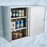 Regals Küche Stehend Wandmontierte Küchenschrank aus 304 Edelstahl Platzsparend for Kompaktwohnungen Bohrfrei Montage mit Verstellbaren Böden Aufbewahrungsregal(60x25x40cm (24x10x16in))