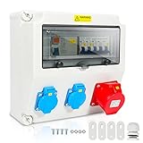 Randaco Wandverteiler mit Leitungsschutzschalter und FI,5 Polig Baustromverteiler mit 2xSchuko-Steckdose und CEE-Steckdose 16A Stromverteiler für Innen und Außen